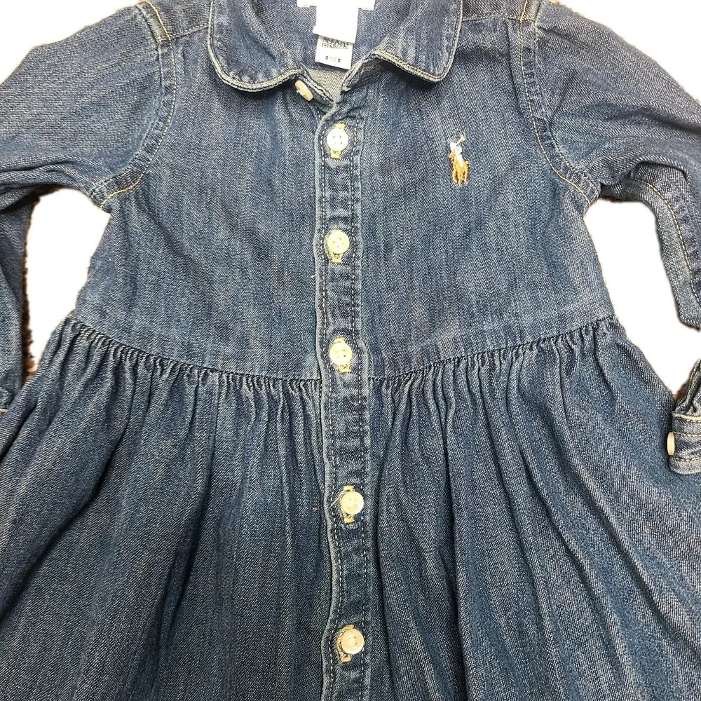 Ralph Lauren Denim Shirtdress Baby Girl Infant Long Sleeve Button Front Sz 6 Mon